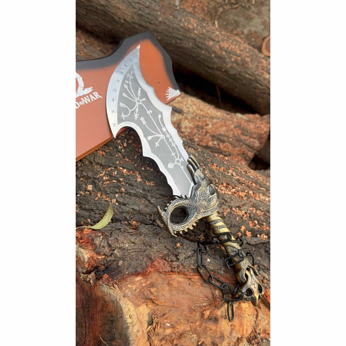 Chaos Inspired Recurve Bowie Knife with Rune Engraving and Dragon Guard