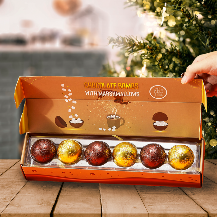 Hot Chocolate Bombs - Set of 6 - Delicious Cocoa Bombs Filled with Marshmallows - 2 Flavors Caramel & Fudge Brownie Candy - Classic Milk Chocolates Cocoa Bomb Gift Set - Delicious Gifts