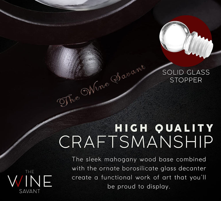 Globe Whiskey Decanter Set with 2 Liquor Glasses - Tennis Whisky Decanter & Glass Set with Elegant Mahogany Wood Base - Tennis Gifts for Dad, Men - Bourbon & Scotch Decanter - Tennis Lovers Gifts