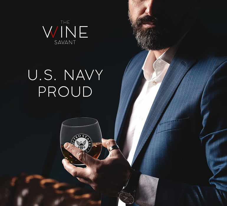 U.S. Navy Globe Whiskey Decanter Set with 4 Liquor Glasses - Navy Veteran Gift Set with Wood Base and 9 Whiskey Stones - Navy Gifts for Men, U.S.A Flag - Bourbon and Scotch Military Gifts for Dad