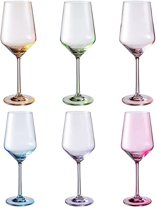 Khen Spring Blooms Colored Wine Glass Set Of 5 - 20 OZ Large, Tall Stemmed Glasses In Pink, Blue, Teal, Red, Beige