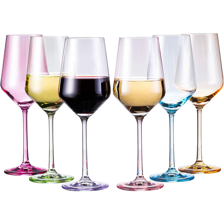 The Wine Savant - Colored Stemmed Wine Glasses - Set of 6