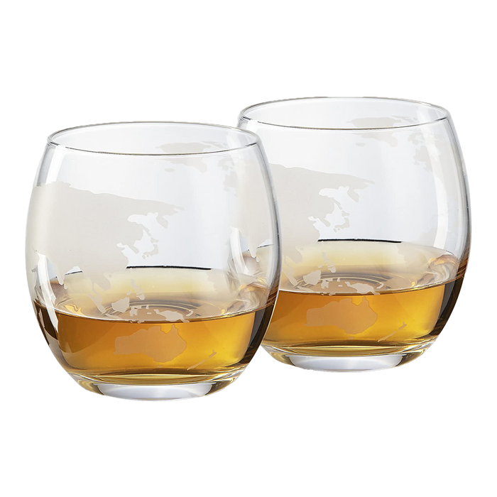 The Wine Savant Globe Car Whiskey Decanter - With 2 Globe Glasses, Includes Whiskey Stones For Whiskey, Scotch, Bourbon or Wine Matching Globe Glasses, HOME BAR DECOR Clear