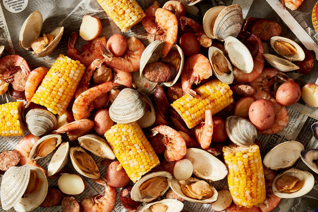 12 Person Seafood Boil Kit COMBO: Clams, Crawfish, King Crab, Lobster Tails, Dungeness Crab, Shrimp,  + 6 Butters (6 Pack)