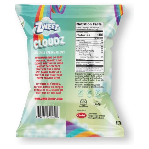 Cloudz Snackable Marshmallows Rainbow Layers | 3.5 oz | Zweet