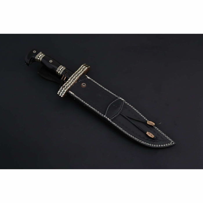 Coffin Handle Bowie Knife, Clip Point Damascus Blade, Hand Engraved Western Frontier Bowie, Custom Handmade Knife JW SteelCrafts