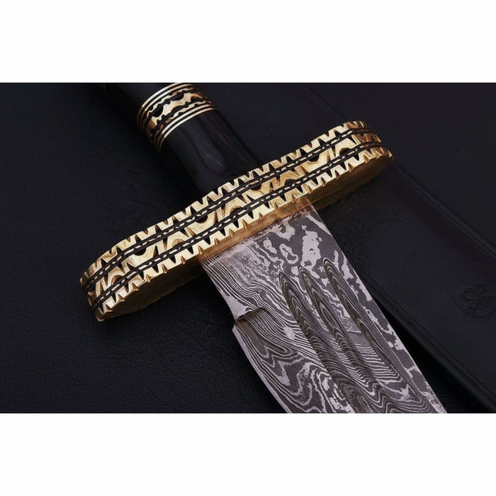 Coffin Handle Bowie Knife, Clip Point Damascus Blade, Hand Engraved Western Frontier Bowie, Custom Handmade Knife JW SteelCrafts