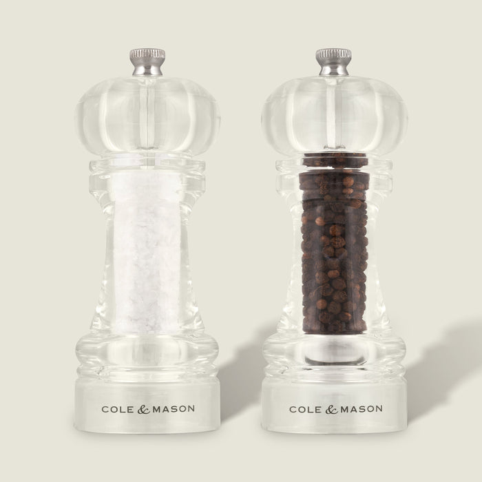 Cole & Mason Liverpool 5.5" Acrylic Salt & Pepper Mill Set with Himalayan Salt