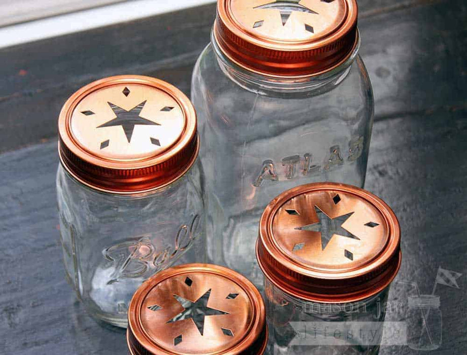 Star Pattern Gold or Copper Lid Inserts for Mason Jars 10 Pack