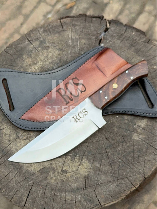 Custom Engraved Stainless Steel Outdoor Knife with Walnut Handle | JW SteelCrafts
