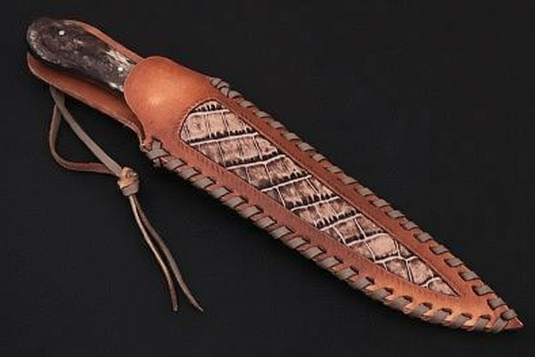Custom Handmade Damascus Steel Boning Knife With Colour Bone Handle  with Leather Sheath