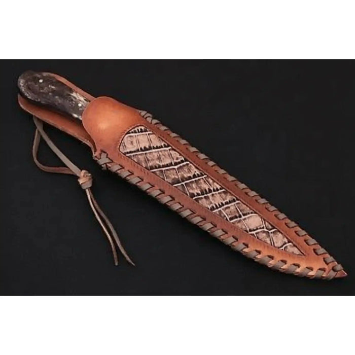 Custom Handmade Damascus Steel Boning Knife With Colour Bone Handle  with Leather Sheath