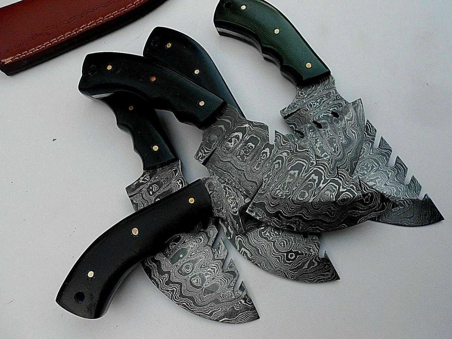Custom Pattern-Welded Damascus Tracker Knives Collection (5 Knives) — Bushcraft & Survival Set