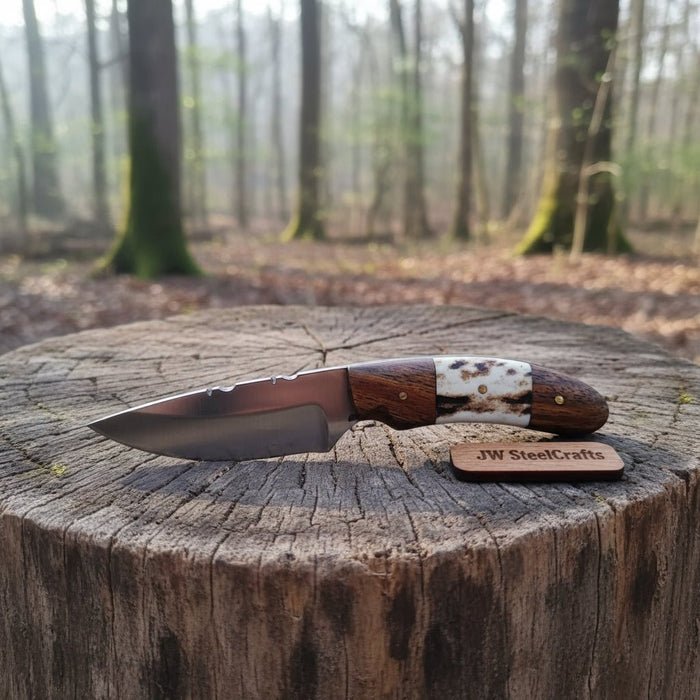 Custom Skinner Knife Deer Antler Rosewood Handle