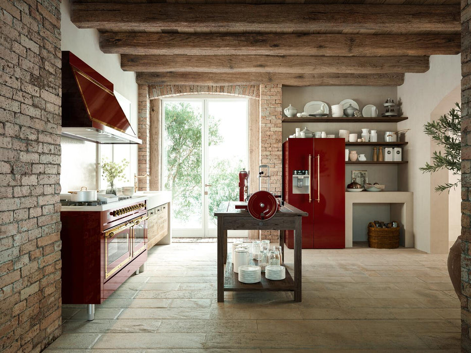 ILVE Nostalgie II 60" Dual Fuel Liquid Propane Range, Burgundy, Brass Trim UP60FSNMPBUGLP