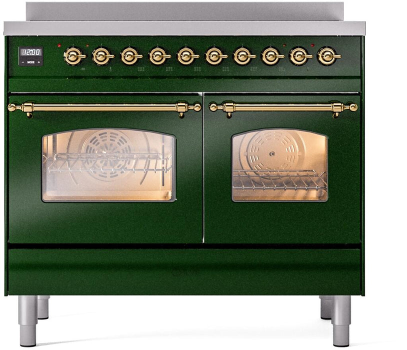 ILVE Nostalgie II 40" Electric Range, Emerald Green, Brass Trim UPDI406NMPEGG