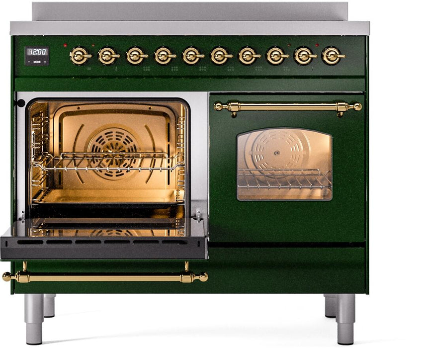 ILVE Nostalgie II 40" Electric Range, Emerald Green, Brass Trim UPDI406NMPEGG