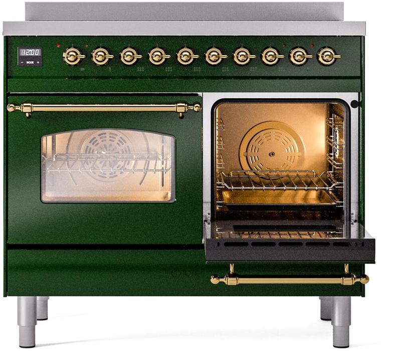 ILVE Nostalgie II 40" Electric Range, Emerald Green, Brass Trim UPDI406NMPEGG
