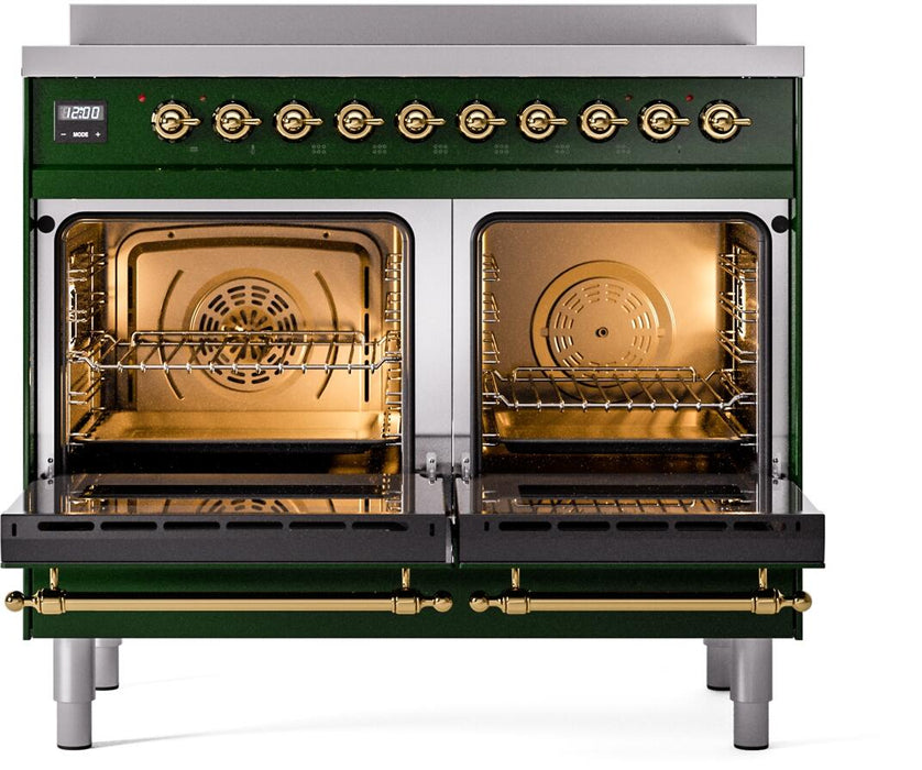 ILVE Nostalgie II 40" Electric Range, Emerald Green, Brass Trim UPDI406NMPEGG