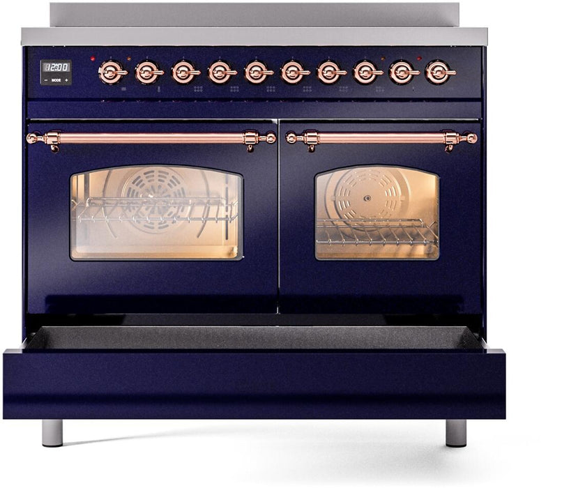 ILVE Nostalgie II 40" Electric Range, Blue, Copper Trim  UPDI406NMPMBP