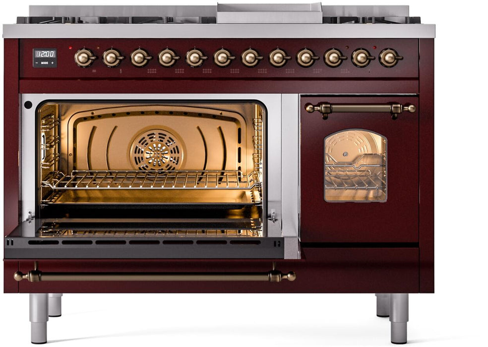 ILVE Nostalgie II 48" Dual Fuel Liquid Propane Range, Burgundy, Bronze Trim ILVE UP48FNMPBUBLP