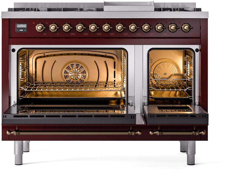 ILVE Nostalgie II 48" Dual Fuel Liquid Propane Range, Burgundy, Bronze Trim ILVE UP48FNMPBUBLP