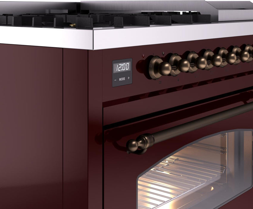 ILVE Nostalgie II 48" Dual Fuel Liquid Propane Range, Burgundy, Bronze Trim ILVE UP48FNMPBUBLP