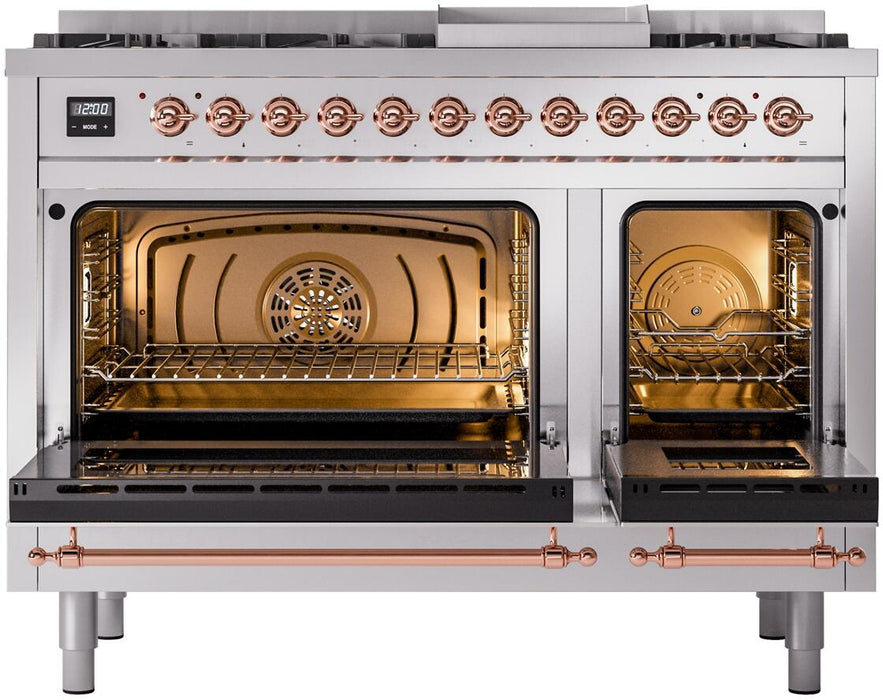 ILVE Nostalgie II 48" Dual Fuel Liquid Propane Range, Stainless Steel, Copper Trim UP48FNMPSSPLP