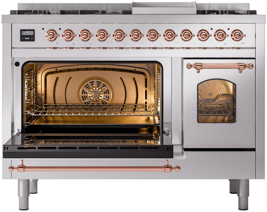 ILVE Nostalgie II 48" Dual Fuel Liquid Propane Range, Stainless Steel, Copper Trim UP48FNMPSSPLP