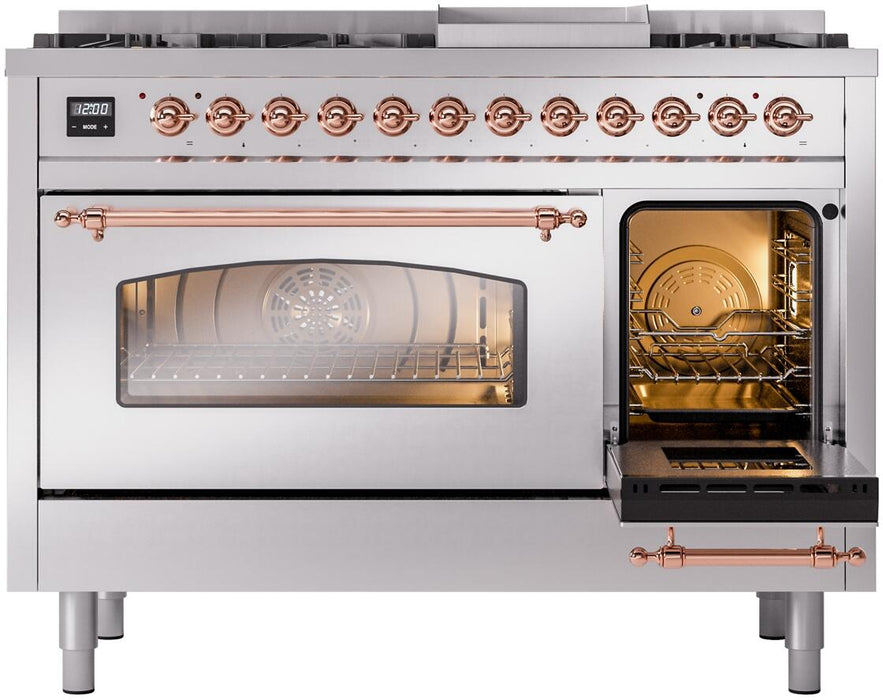 ILVE Nostalgie II 48" Dual Fuel Liquid Propane Range, Stainless Steel, Copper Trim UP48FNMPSSPLP