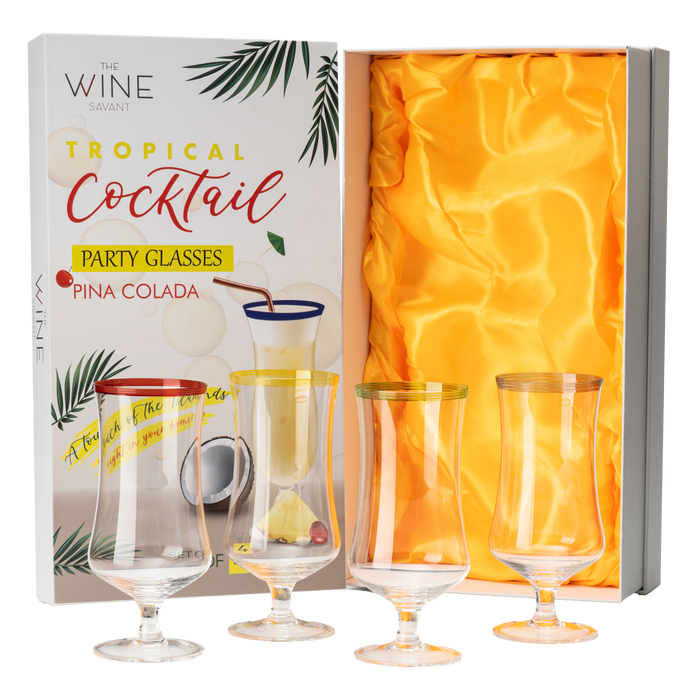 Set of 4 Pina Colada Hurricane Glasses 14oz By The Wine Savant - Cocktail Glasses Set, Pina Colada Glasses, Cocktail Glasses, Martini Glasses, Perfect for Pina Colada's, Refreshing Cocktails, Juice