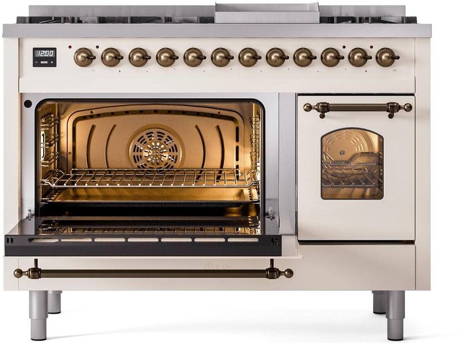 ILVE Nostalgie II 48" Dual Fuel Liquid Propane Range, Antique White, Bronze Trim UP48FNMPAWBLP