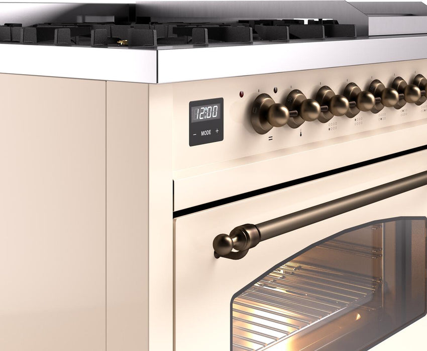 ILVE Nostalgie II 48" Dual Fuel Liquid Propane Range, Antique White, Bronze Trim UP48FNMPAWBLP