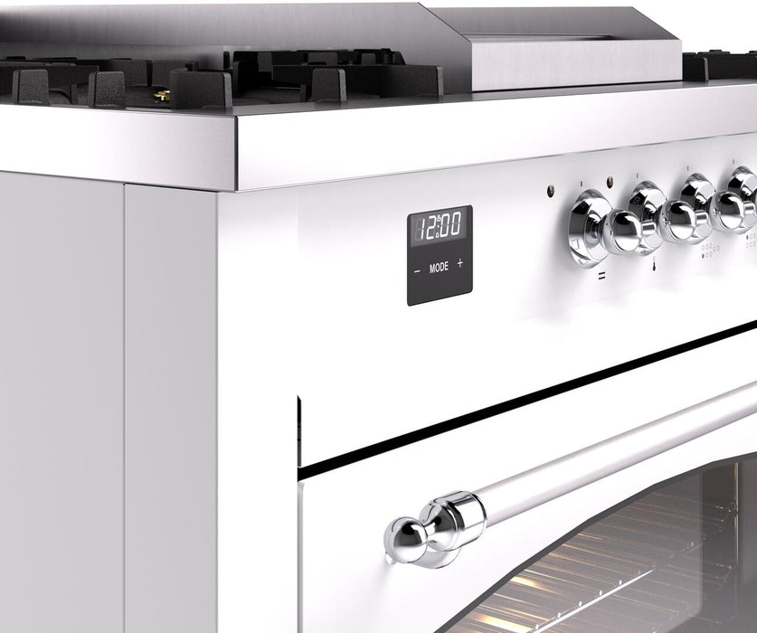 ILVE Nostalgie II 60" Dual Fuel Natural Gas Range, White, Chrome Trim UP60FSNMPWHC