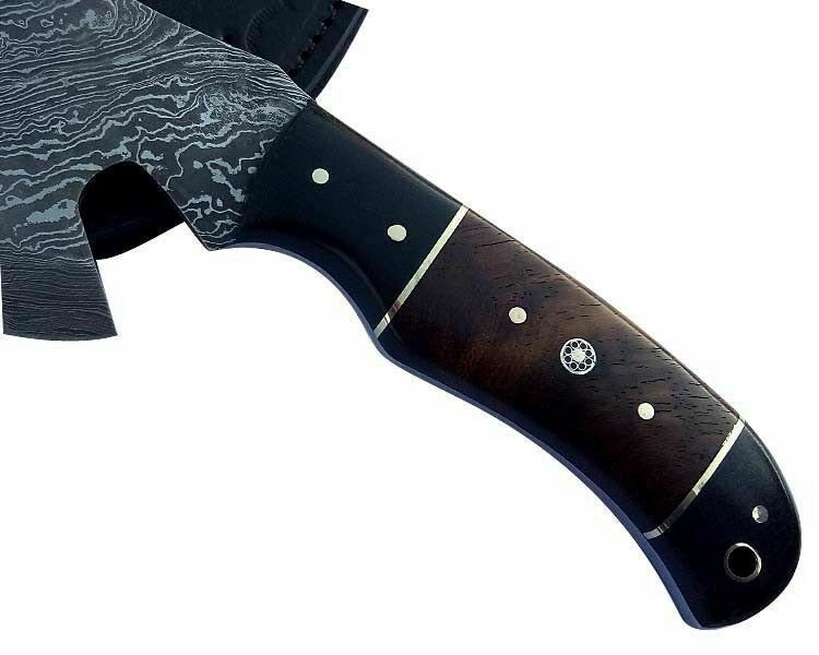 Damascus Bearded Hatchet with Contoured Full Tang Handle