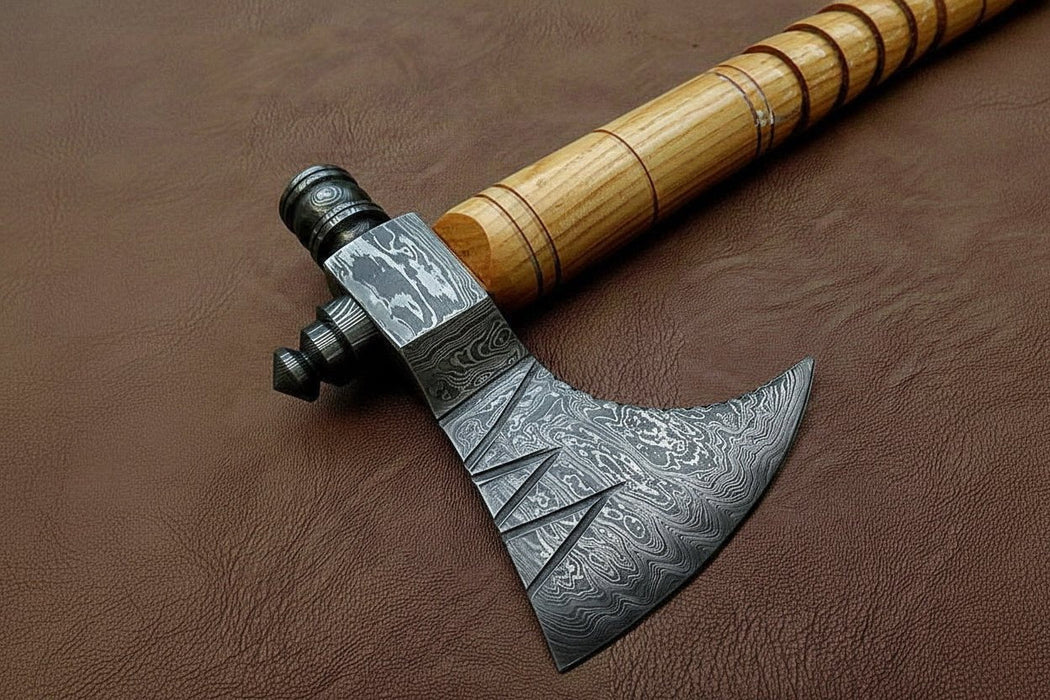 Damascus Pipe Axe 19 Inch Ash Wood Handle | Hand Forged Tomahawk Smoking Axe | JW SteelCrafts