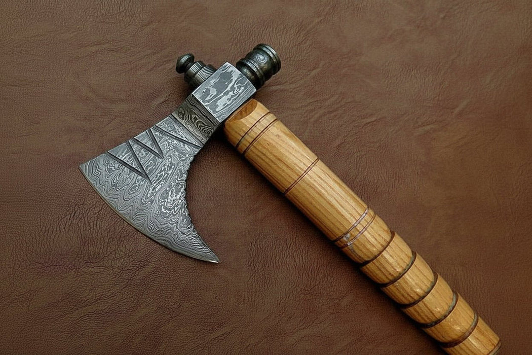 Damascus Pipe Axe 19 Inch Ash Wood Handle | Hand Forged Tomahawk Smoking Axe | JW SteelCrafts