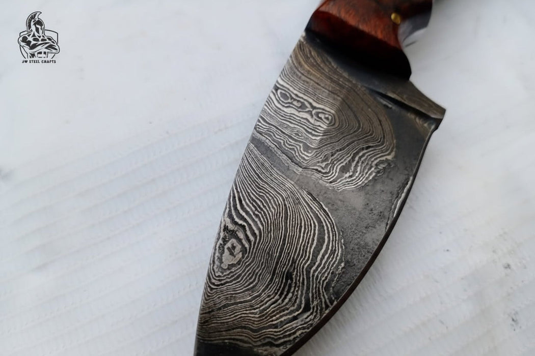 Damascus Skinner Knife 6” Fixed Blade rose wood Handle