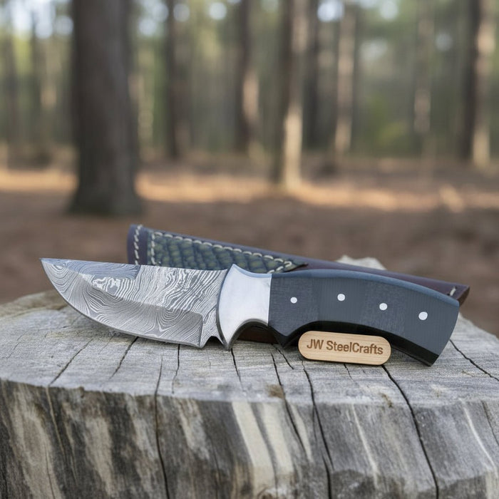 Damascus Skinner Knife Green Black Micarta Handle 3 Inch Blade