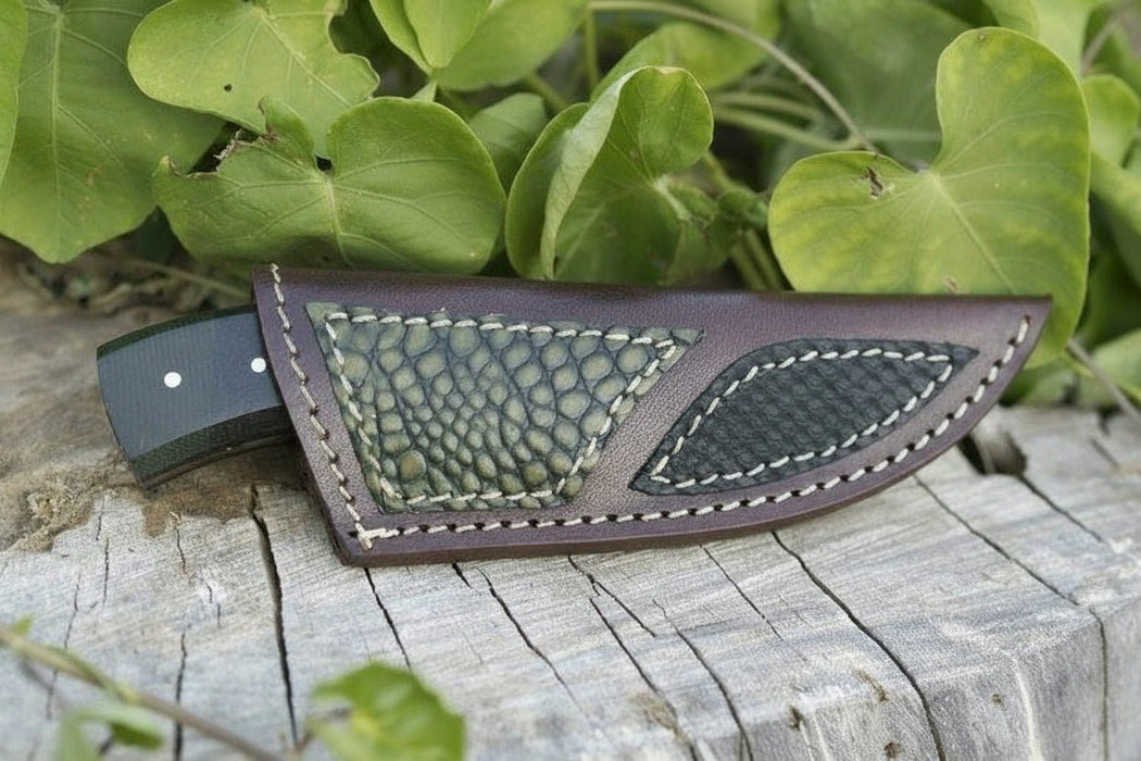 Damascus Skinner Knife Green Black Micarta Handle 3 Inch Blade
