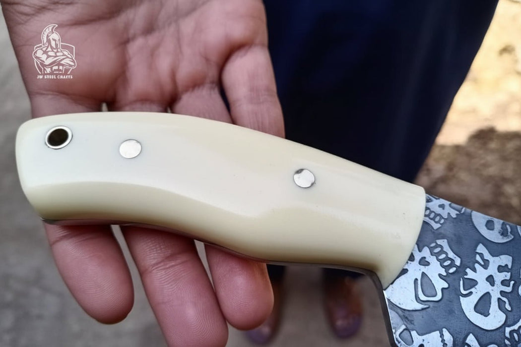 Damascus Skinner Knife White Resin Handle 7”