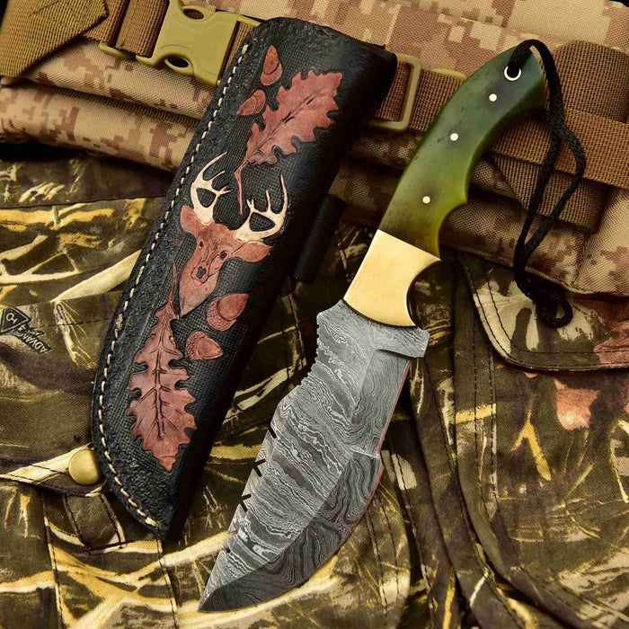 Damascus Steel Tracker Knife – Multiple Handle Colors | JW SteelCrafts