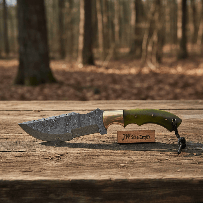 Damascus Steel Tracker Knife – Multiple Handle Colors | JW SteelCrafts