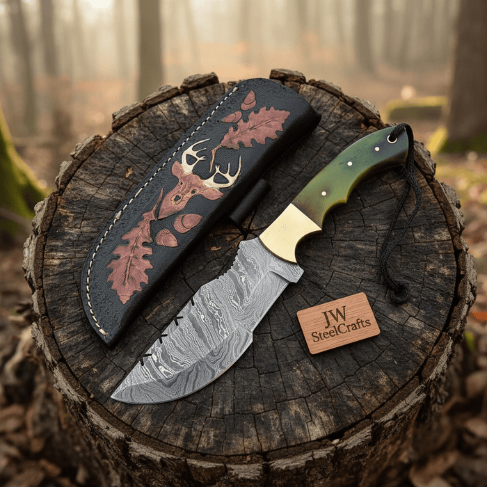Damascus Steel Tracker Knife – Multiple Handle Colors | JW SteelCrafts