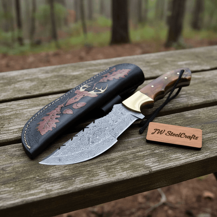 Damascus Steel Tracker Knife – Multiple Handle Colors | JW SteelCrafts