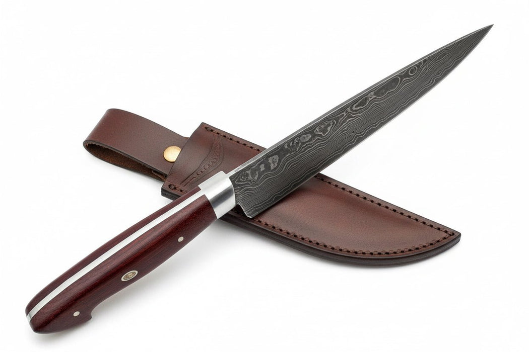 Damascus Steel Santoku Japanese Chef Knife Red Micarta Handle DK-0112