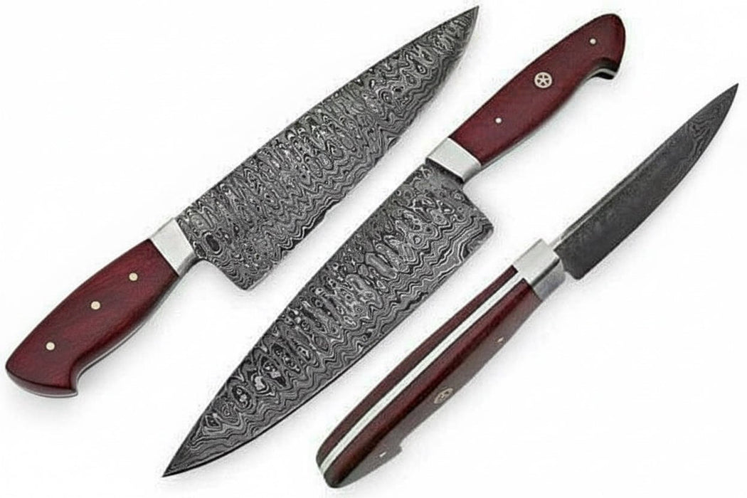 Damascus Steel Santoku Japanese Chef Knife Red Micarta Handle DK-0112