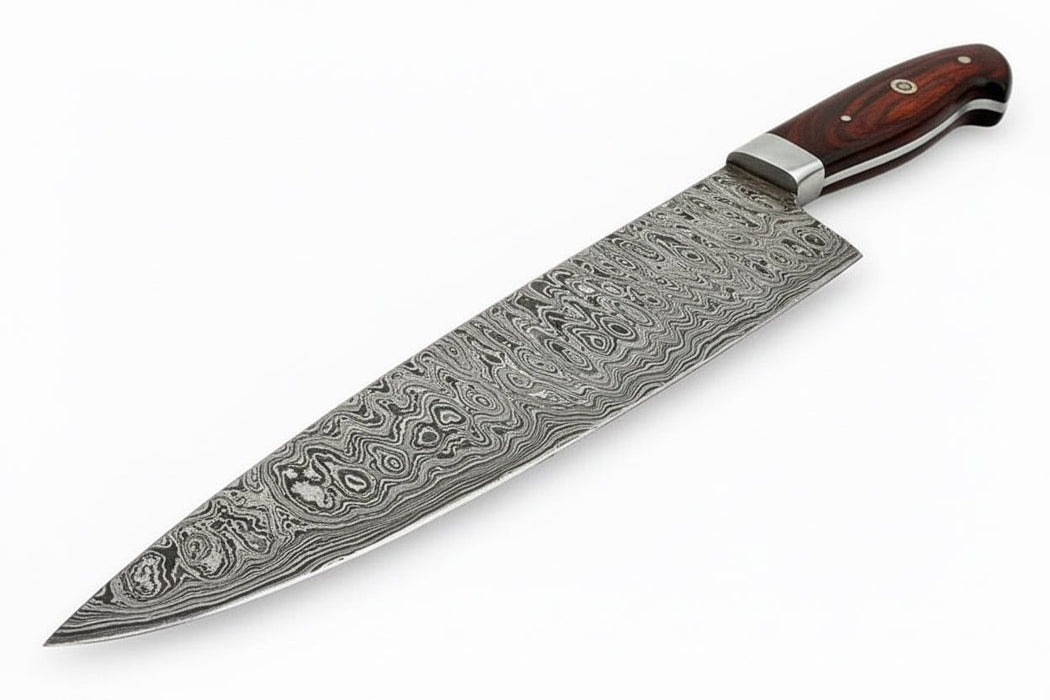Damascus Steel Santoku Japanese Chef Knife Red Micarta Handle DK-0112