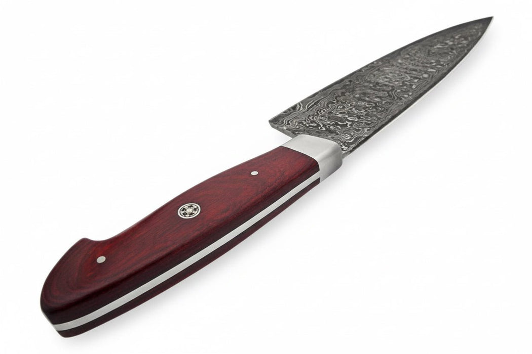 Damascus Steel Santoku Japanese Chef Knife Red Micarta Handle DK-0112