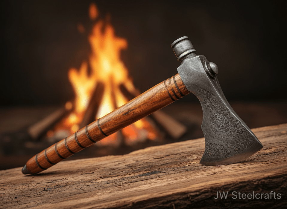 Damascus Wood Handle Smoking Axe 19 Inch